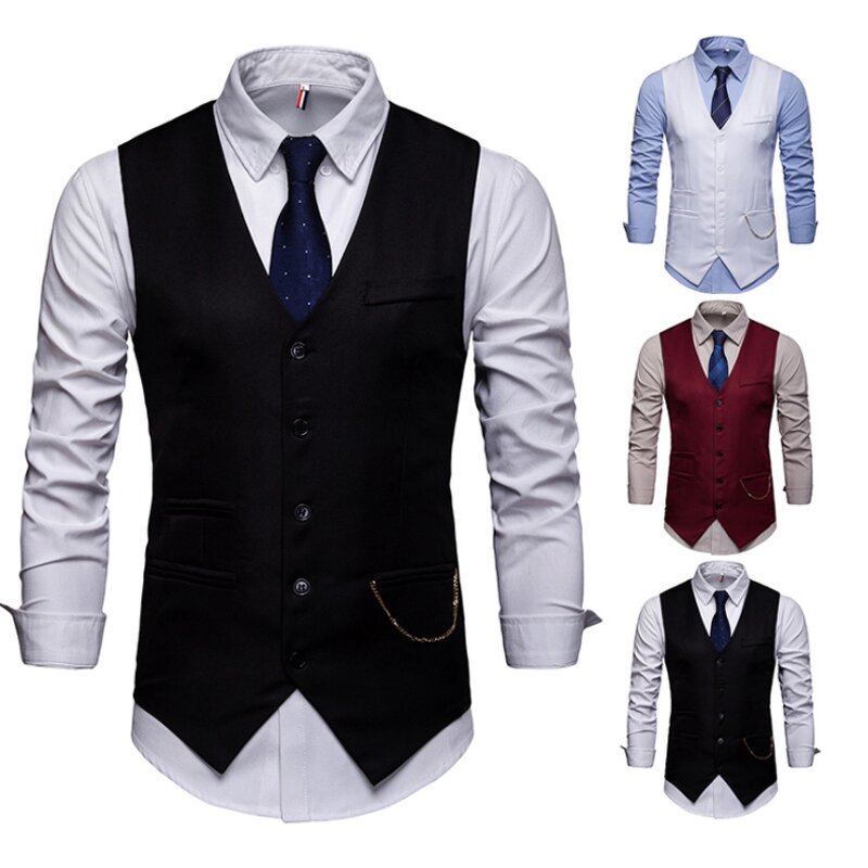 Men Vest Manufacturer - Casual Formal Single Breasted Solid Cotton with Chains