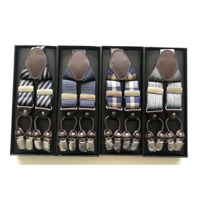 Suspenders Manufacturer - Customized 3.5cm Width Elastic Adjustable Jacquard 6 Clip