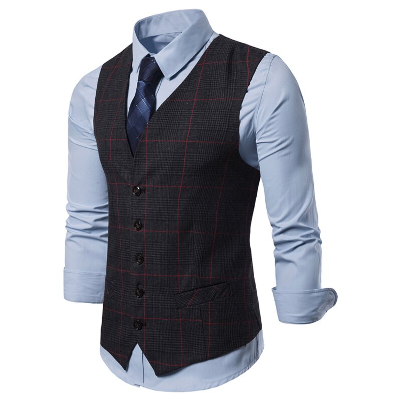 Men Vest Manufacturer - Striped Single Breasted Cotton Black Gilet Formal