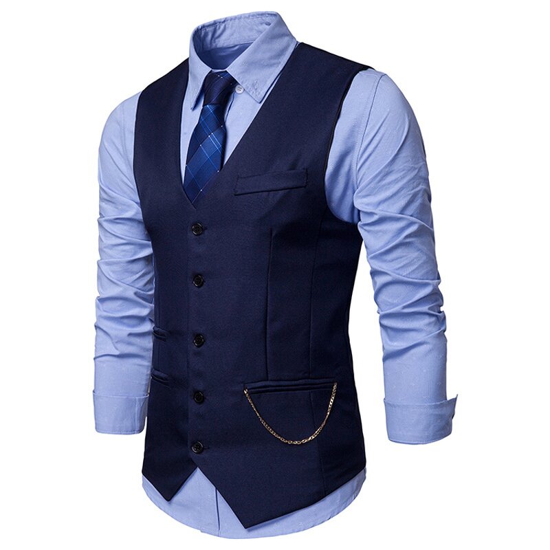 Men Vest Manufacturer - Casual Formal Single Breasted Solid Cotton with Chains