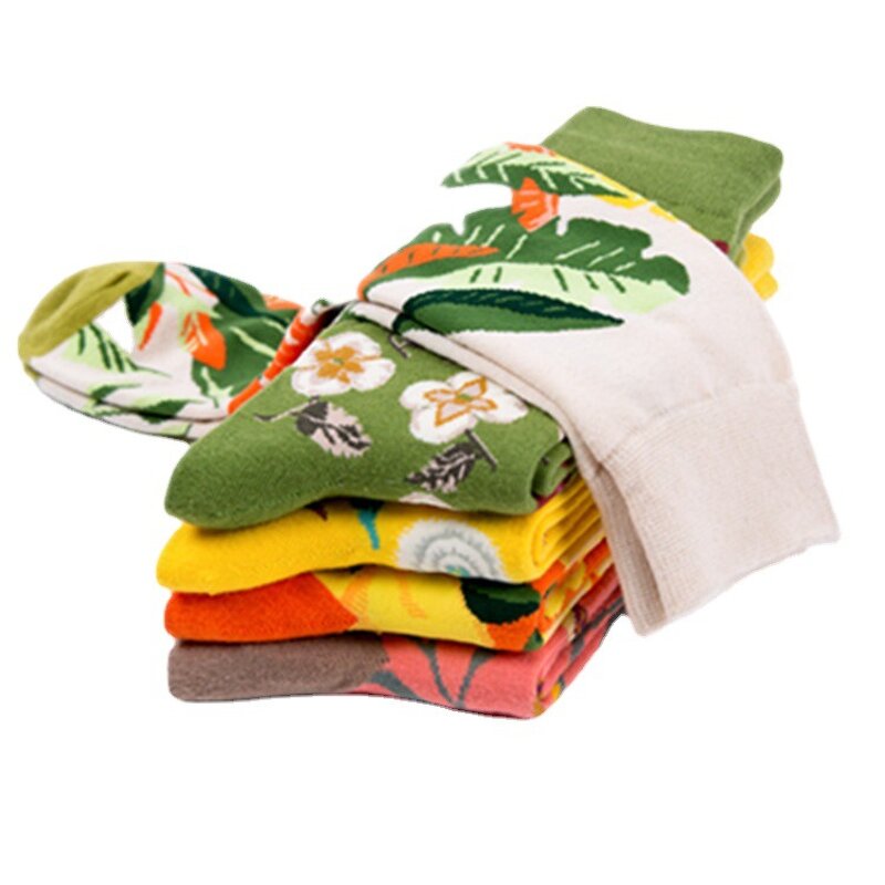 Woman Socks Manufacturer - New Design Colorful Crew Fancy Flower Art Casual