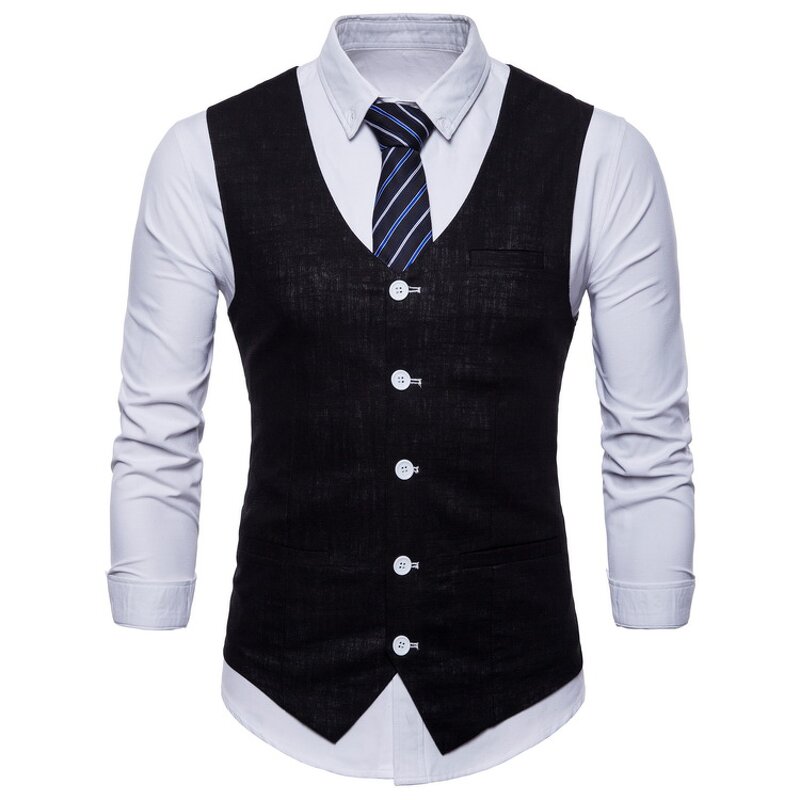 Suit Vest Manufacturer - Single Breasted Formal Solid Casual Flax Chalecos