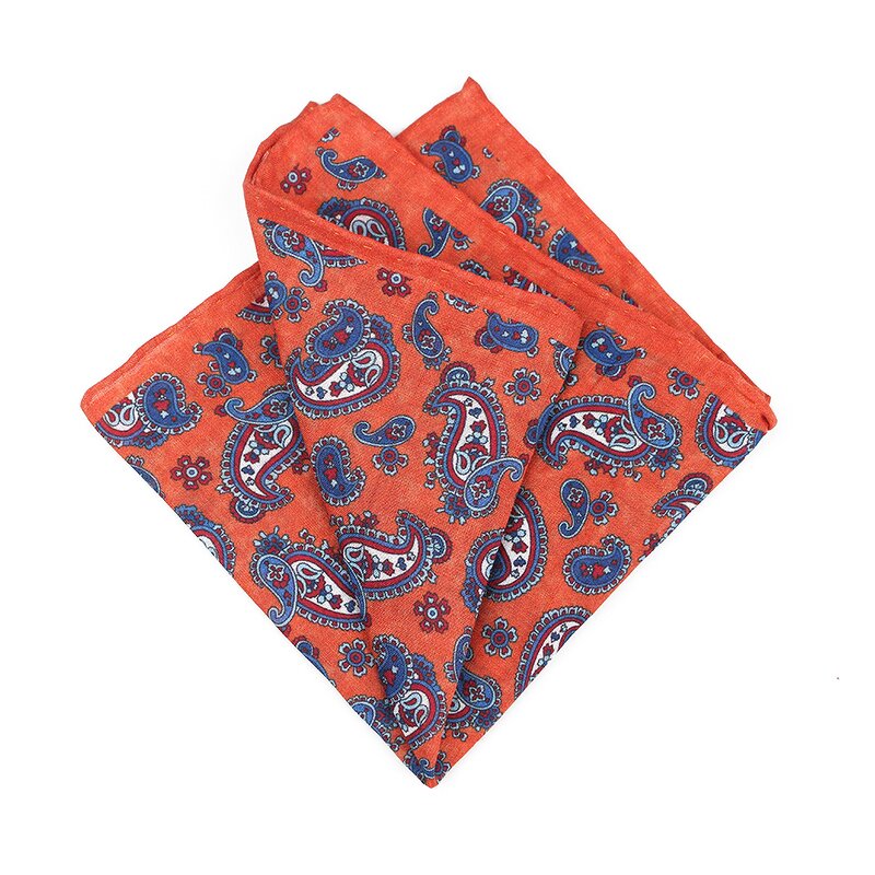 Pocket Square Manufacturer - JASEN Linen Paisley Print Hand Rolled Edge