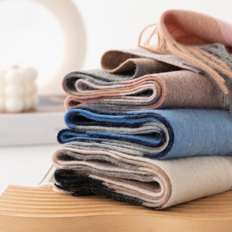 Mens Winter Scarf - 100% Wool Classic Tassels Striped Dot Check Patterns