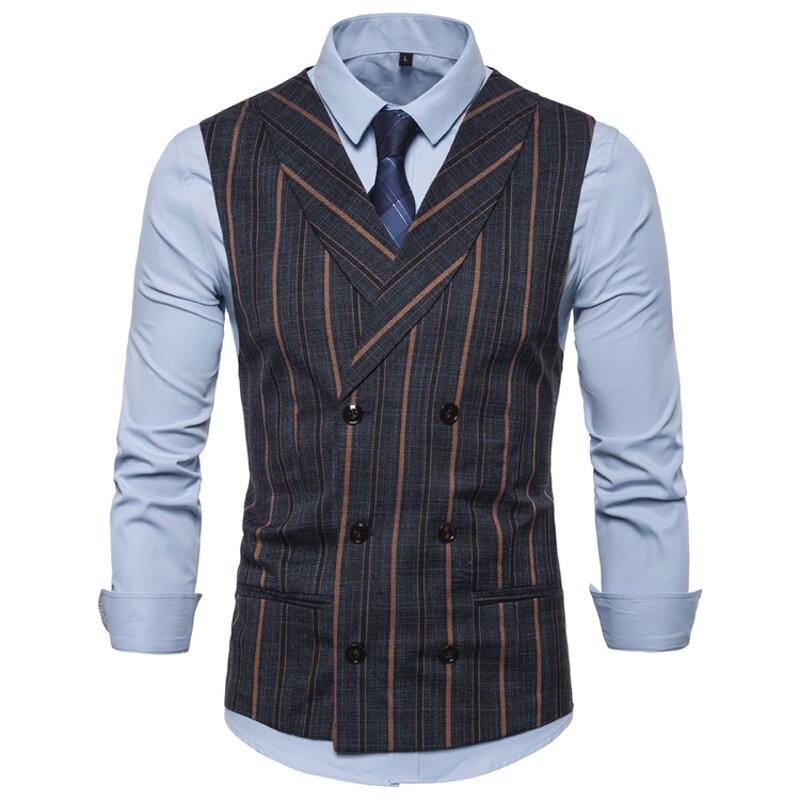 Men Vest Manufacturer - Smart Casual Striped Double Breasted Cotton Formal