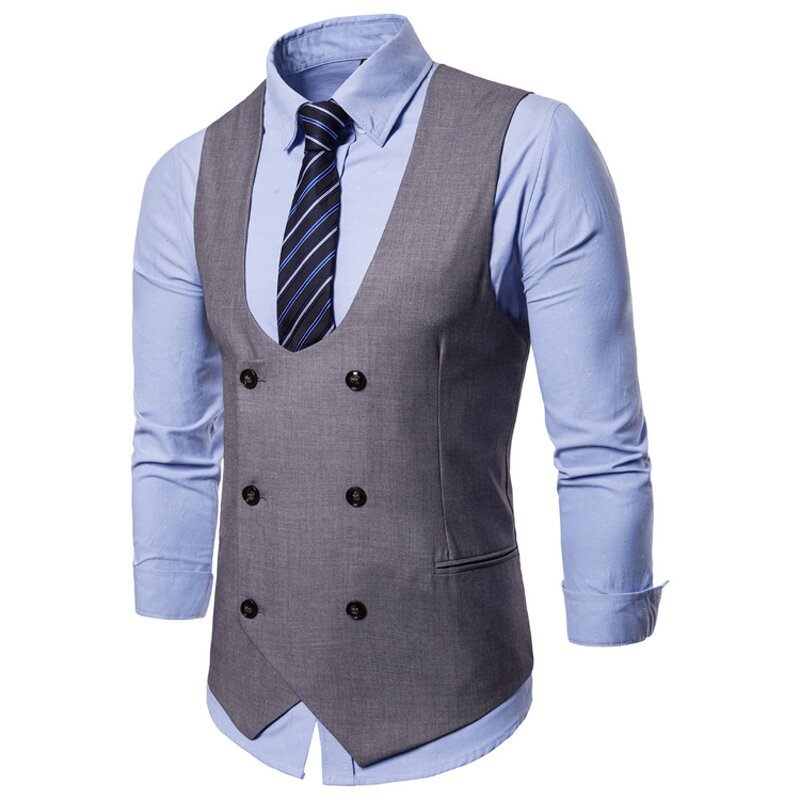 Men Vest Manufacturer - Formal Cotton Double Breasted Casual Solid Chalecos