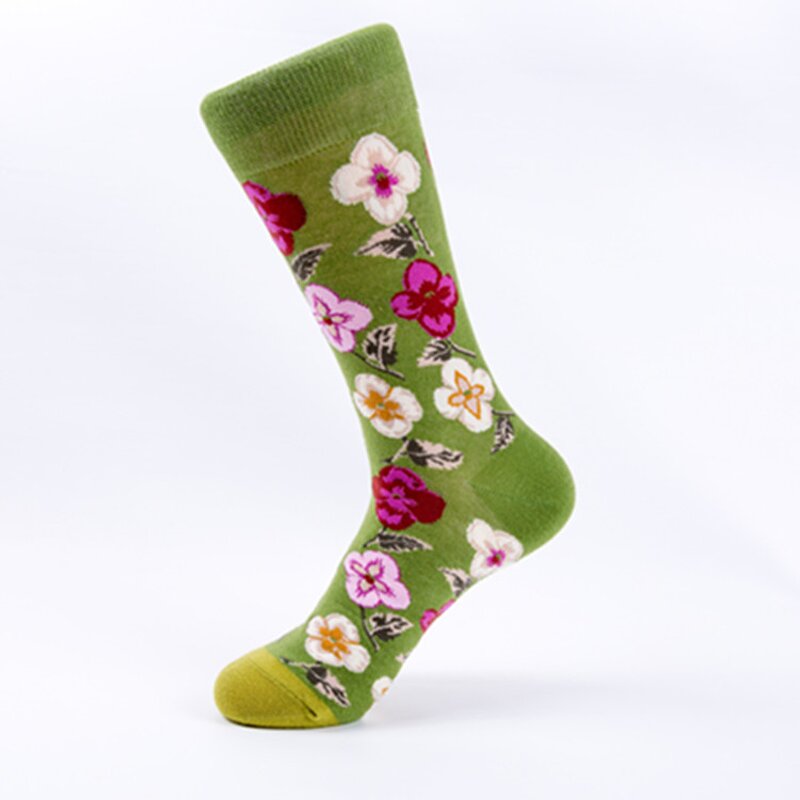 Womens Socks Manufacturer - New Design Colorful Crew Fancy Flower Art Casual