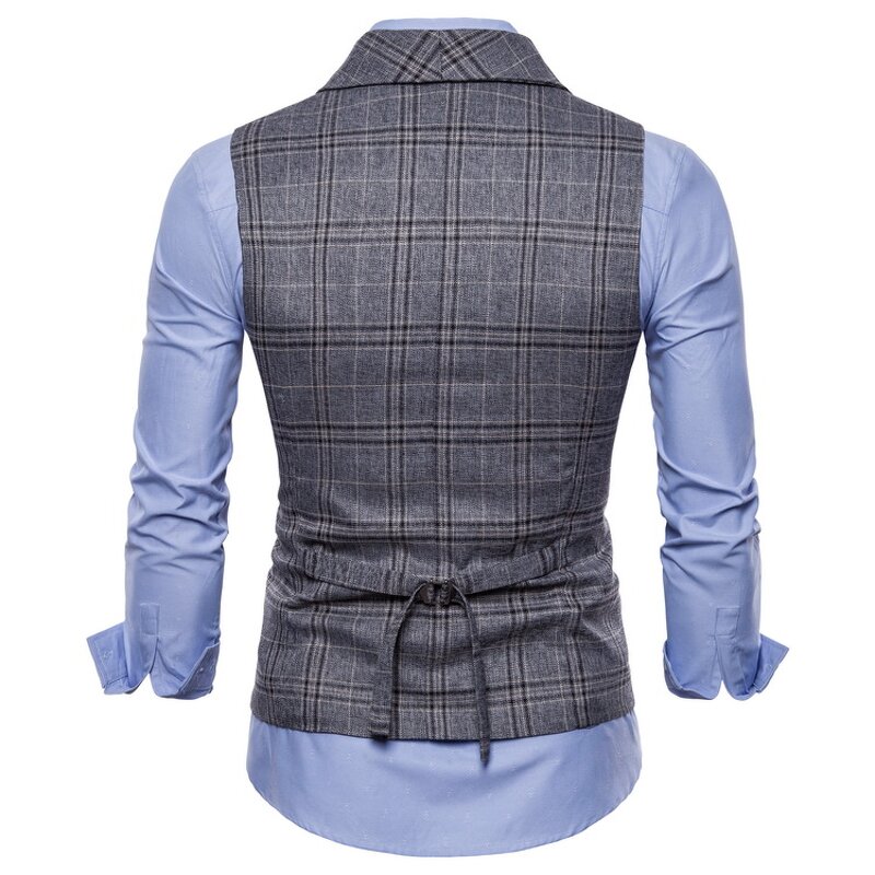 Men Vest Manufacturer - Cotton Double Breasted Slim Fit Plaid Business