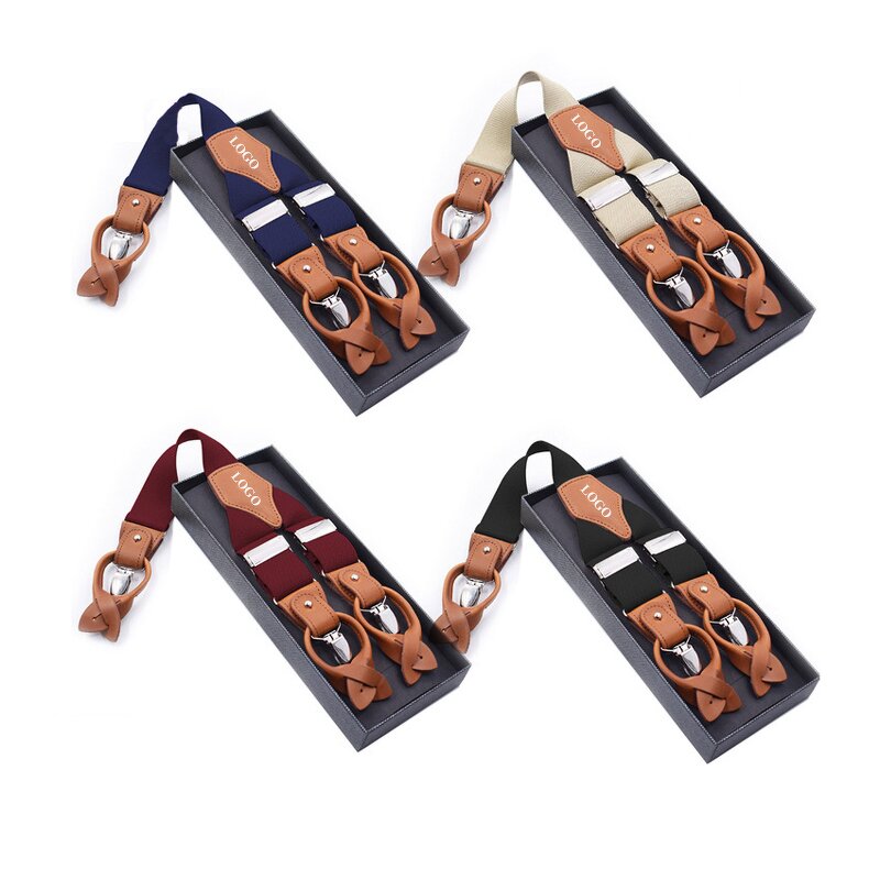Suspenders Manufacturer - Wholesale Custom Mens 6-Piece Button Strap Brown Leather