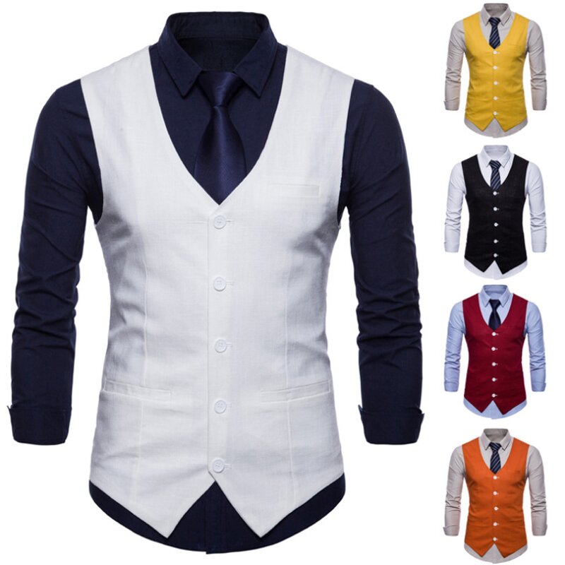Suit Vest Manufacturer - Single Breasted Formal Solid Casual Flax Chalecos