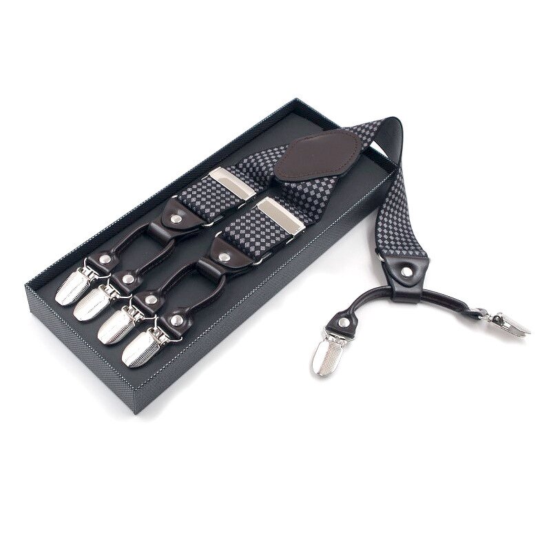 Suspenders Manufacturer - Wholesale 3.5cm Width Elastic Adjustable Jacquard 6 Clip