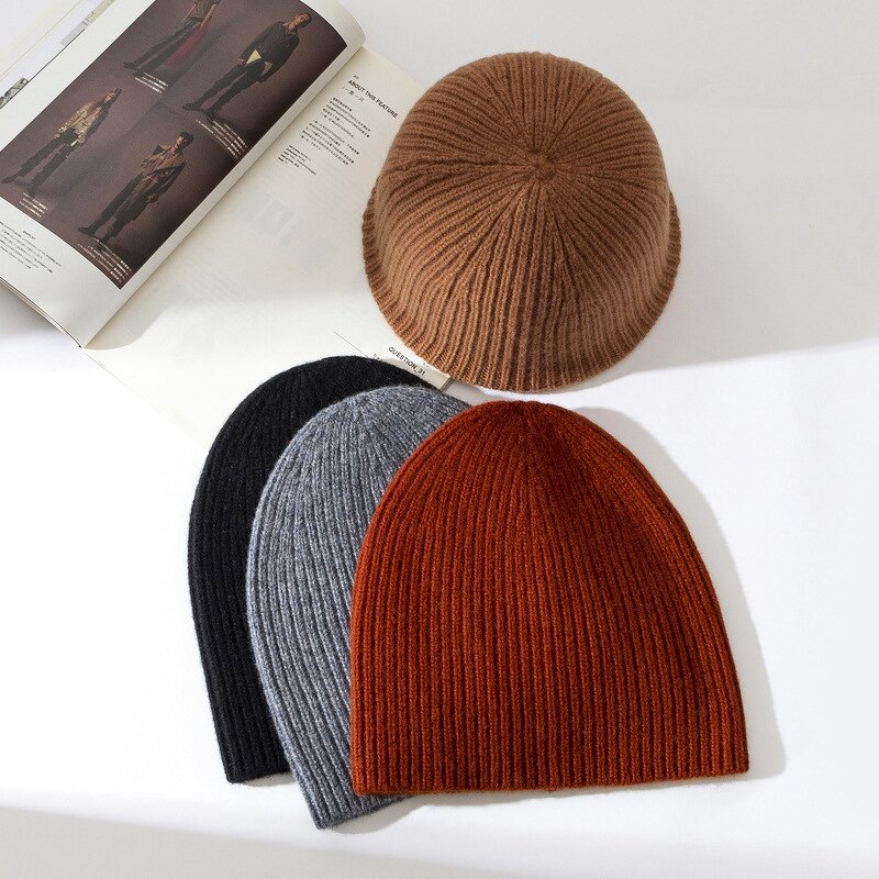 Winter Hat Manufacturer - Wholesale Men Solid Color 100% Wool Knitted