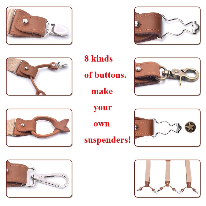 Suspenders Manufacturer - Latest Business Luxury Multi-Function 8 Clips DIY Leather