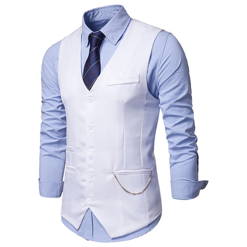 Men Vest Manufacturer - Casual Formal Single Breasted Solid Cotton with Chains