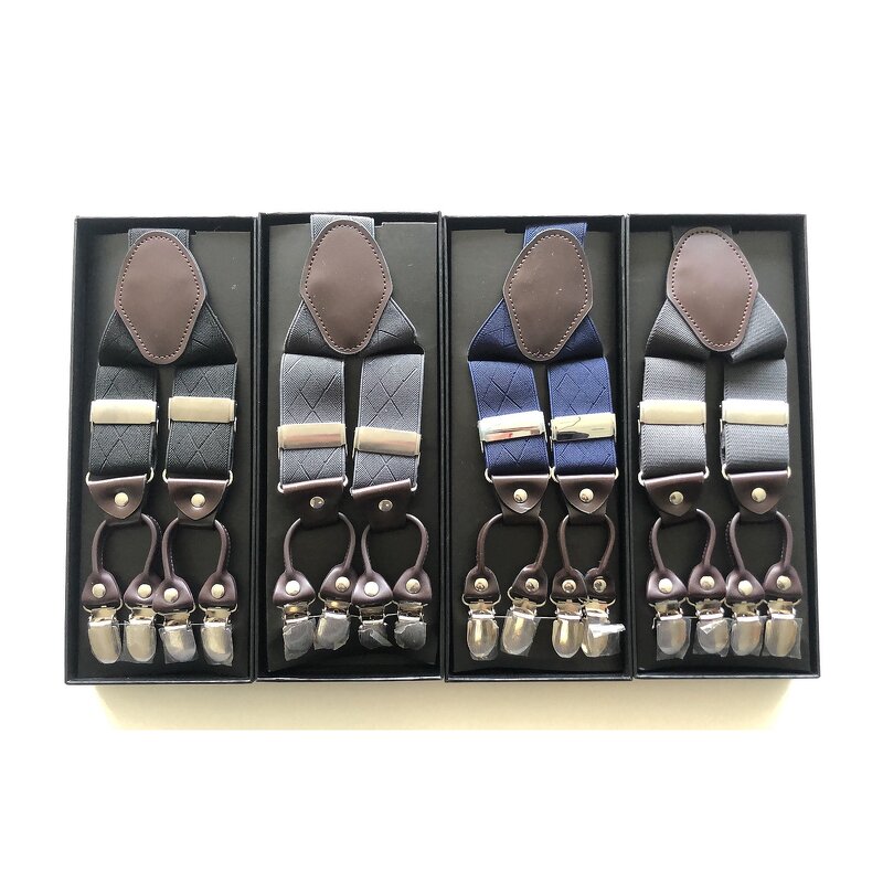 Suspenders Manufacturer - Customized 3.5cm Width Elastic Adjustable Jacquard 6 Clip