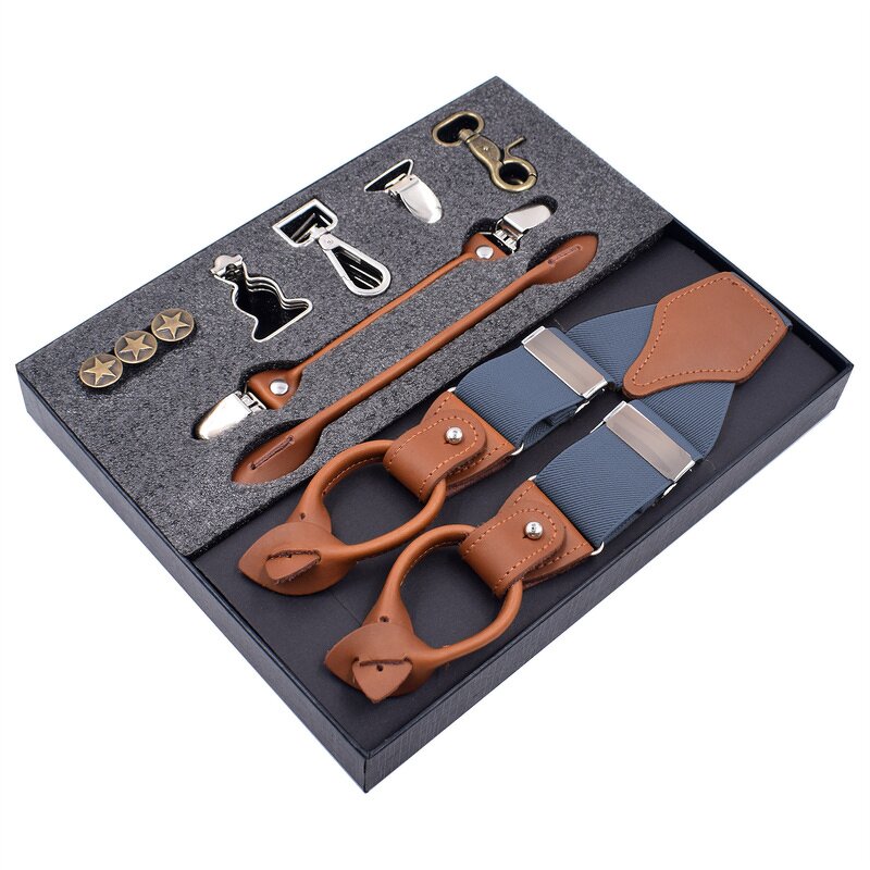 Suspenders Manufacturer - Latest Business Luxury Multi-Function 8 Clips DIY Leather