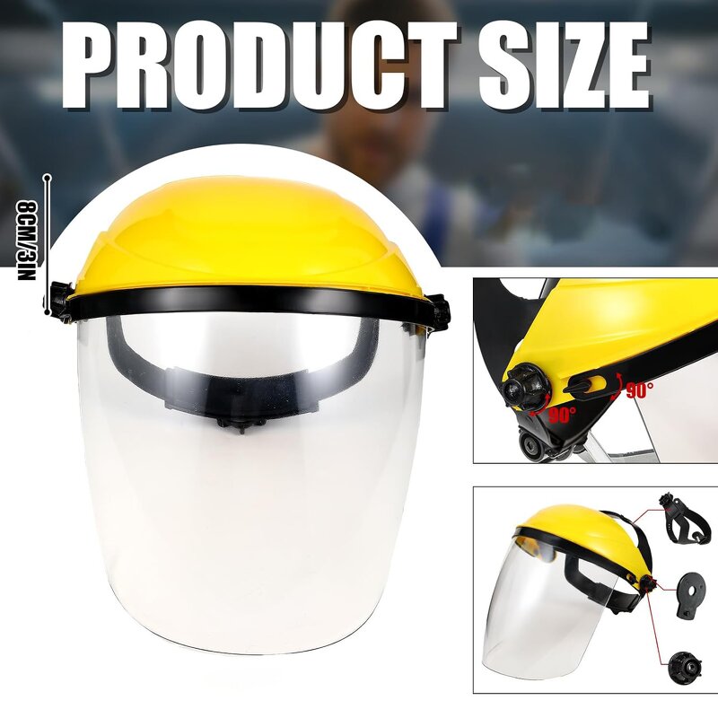Face Shield Mask Manufacturer - Yellow Safety Full Impact Resistant for Grinding Cutting with Ratchet Headgear