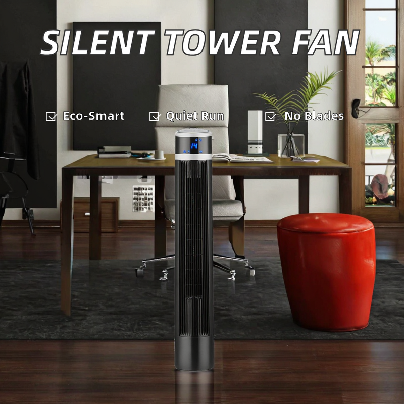 Cooling Fan Manufacturer - Energy-Saving Black Silent Bladeless Standing Tower Fan Electric Vertical Big Wind Air Conditioner