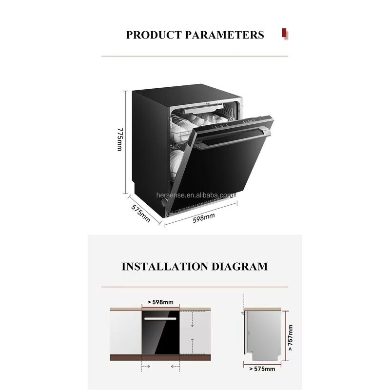 Dishwasher Manufacturer - Black Stainless Steel 18 Sets Load Wash and Dry for Home Dish Washer