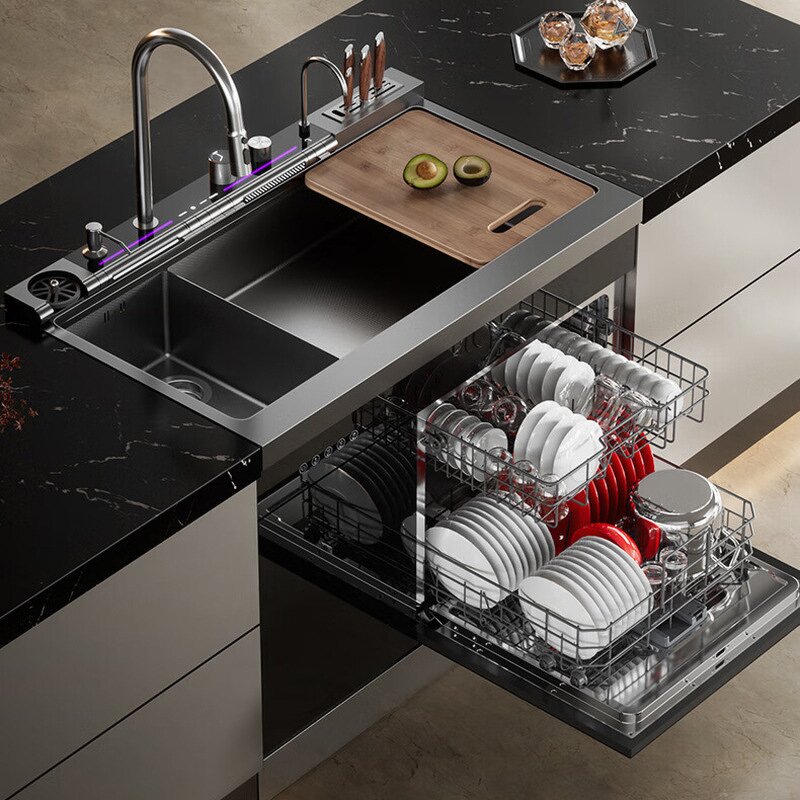 Dish Washing Machine Manufacturer - New Arrival with Sink Luxury Matte Black 1.2m Double Sinks Build in 12Sets Ultraviolet