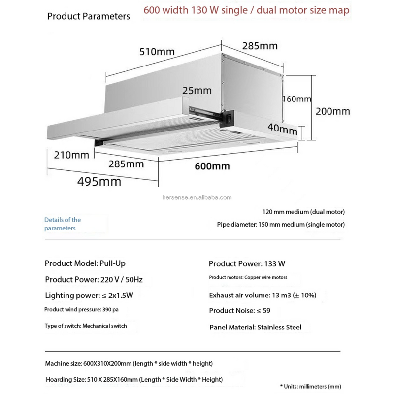 Chimney Manufacturer - Smart Sensor for Kitchen Auto Clean Campana Extractora with Touch Control 3 Speed Modes Charcoal Filter