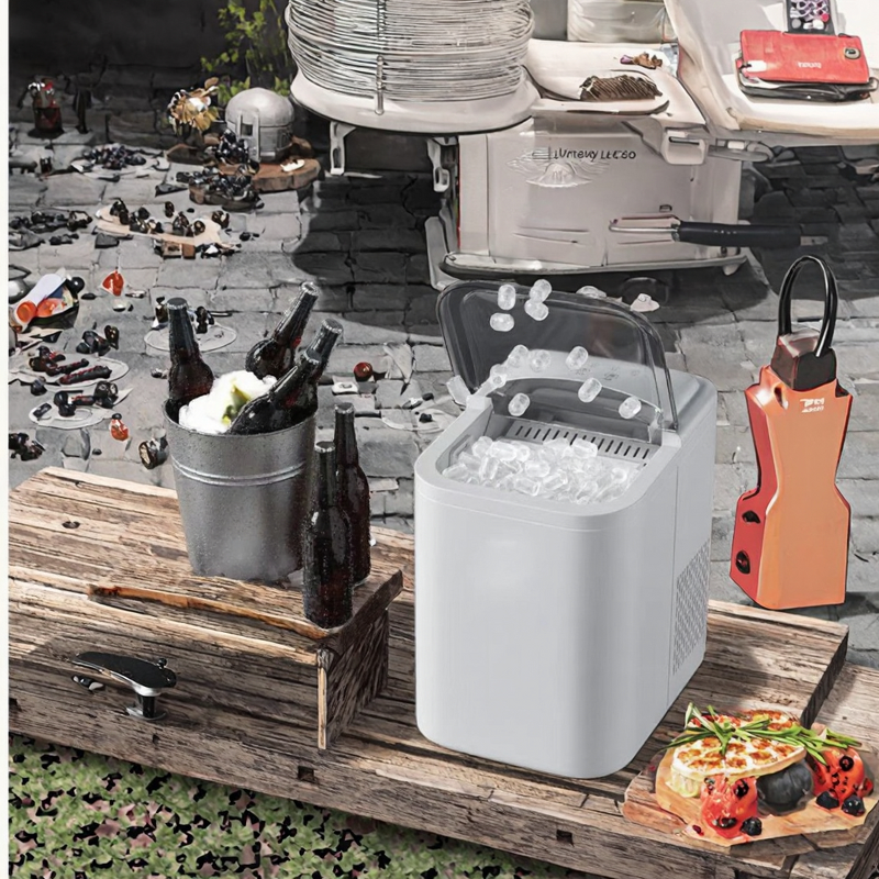 Ice Maker Manufacturer - Portable Electric with Carry Handle Self-Cleaning Ice Scoop Basket for Home Bar Durable Plastic