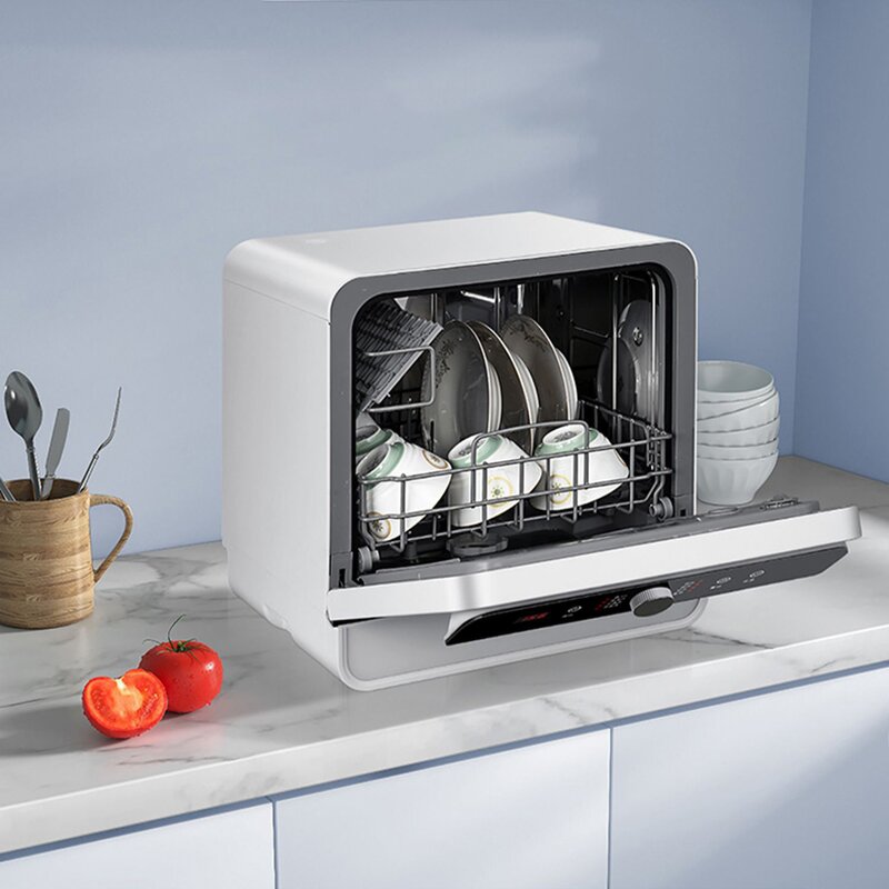 Dishwasher Manufacturer - White Glass 4 Sets Load Wash and Dry for Home Dish Washer