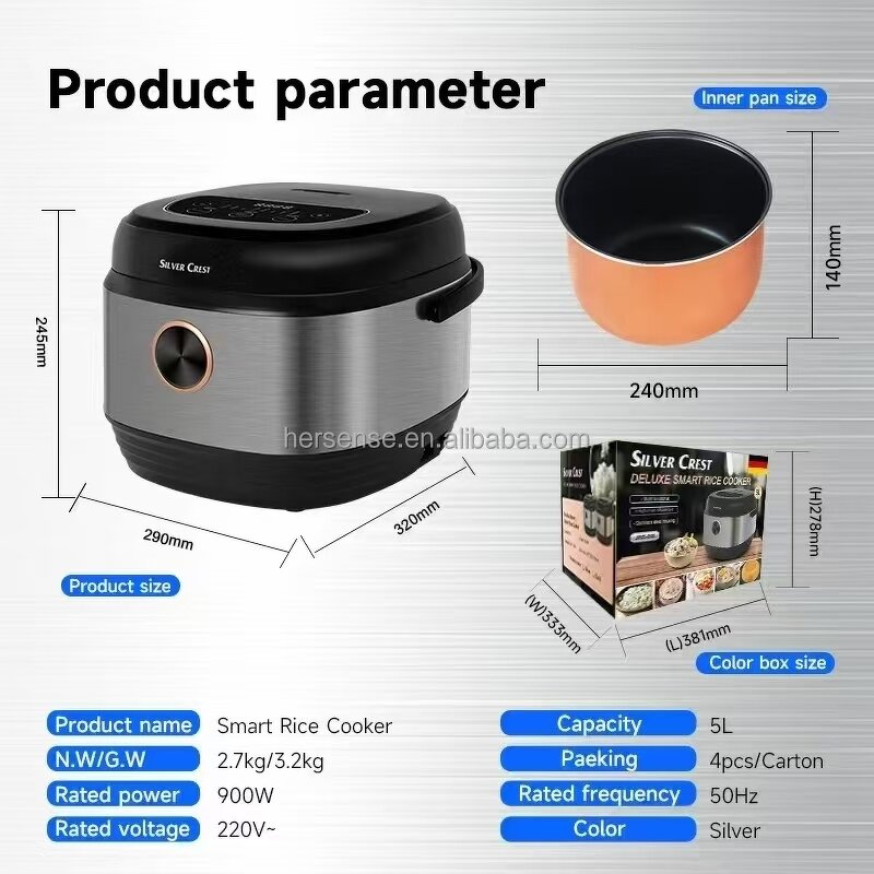 Rice Cooker Manufacturer - 5L Stainless Steel Electric Commercial Grade Multifunction Non Stick Pot with Steamer for Africa