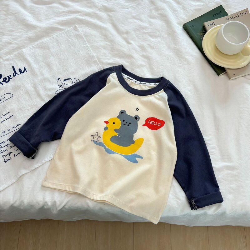 Children's T-shirt Manufacturer - 2025 Spring Autumn New 100% Cotton Boy Top Long Sleeve Girl Cotton Clothes & OEM