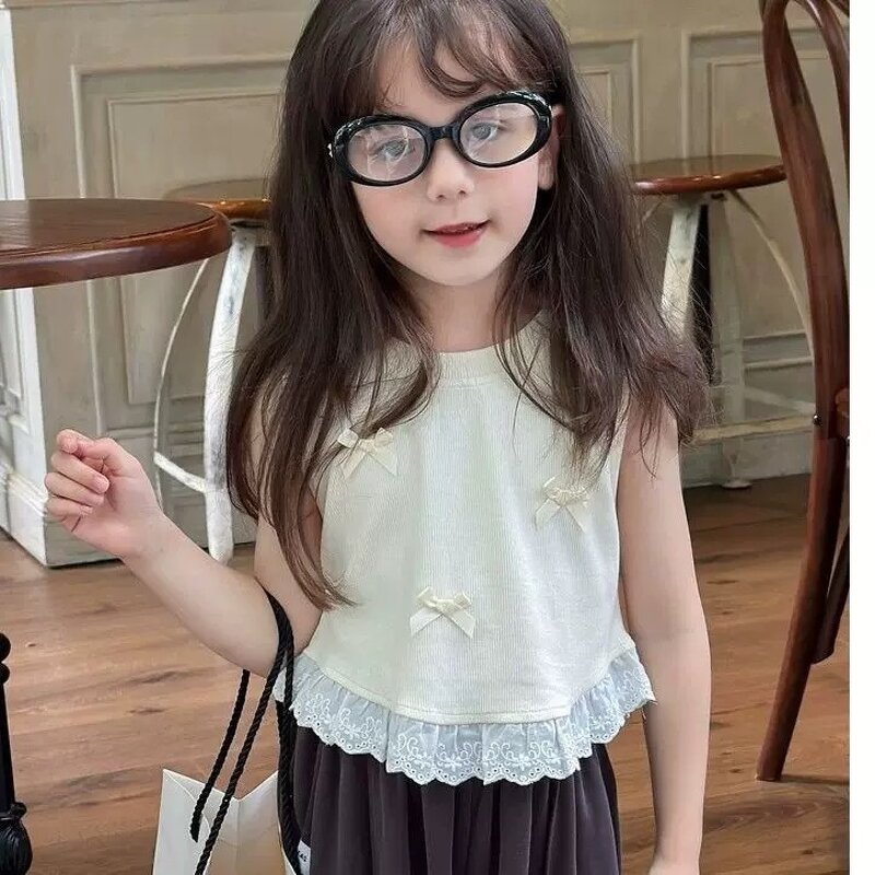 Girls Vest Manufacturer - Hot Sale 0-5 Years Sweet Korean Bow Vest Lace Sleeveless T-shirt