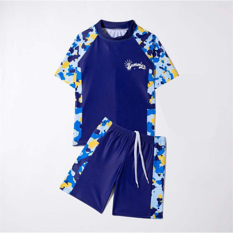 Boys Swimsuit Manufacturer - Conservative Short-Sleeved Split Design Large Sizes for Summer Surfing