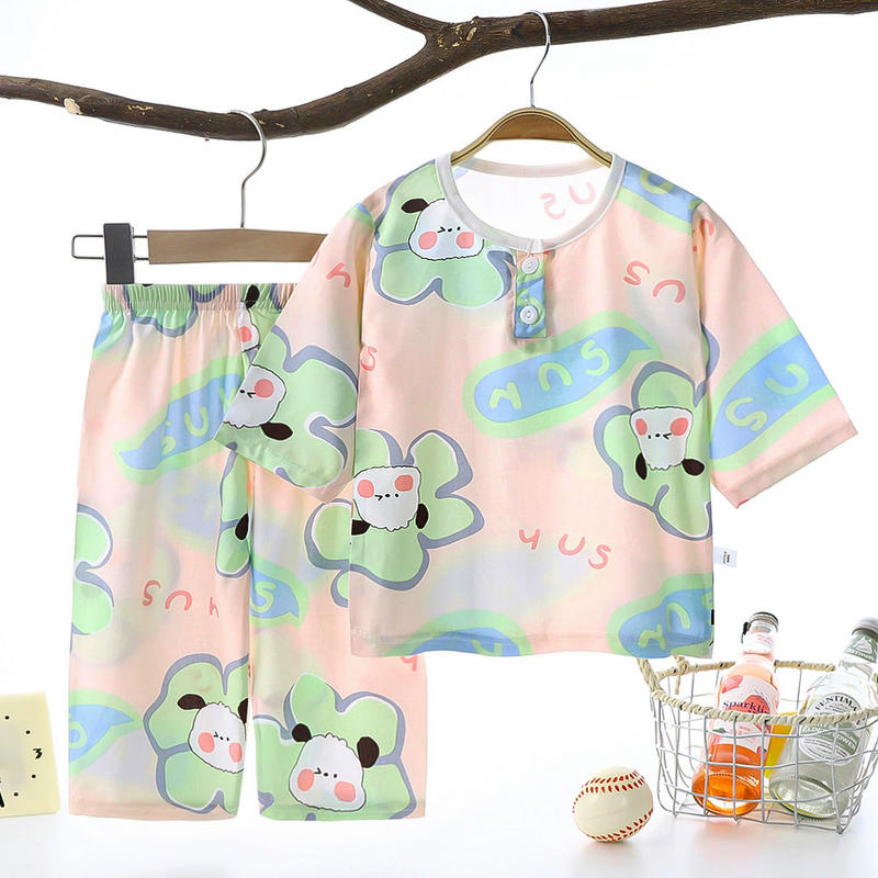 Cartoon Kid Pajamas Manufacturer - for Girls 1-9 Years Short Sleeve Sleepwear Breathable Comfortable Summer