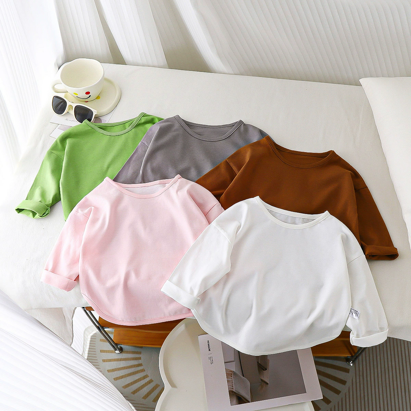 Children's T-shirt Manufacturer - 0-6 Years Old Long-sleeved Pure Cotton New Style Girls Bottoming Shirt Boys Top