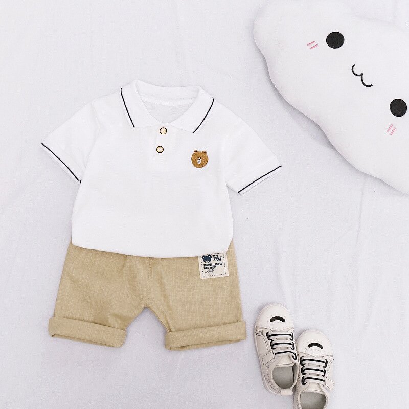 Baby Boy Summer Suit Manufacturer - 2025 New Style Small Boy Short-sleeved POLO Shirt Two-piece Wholesale