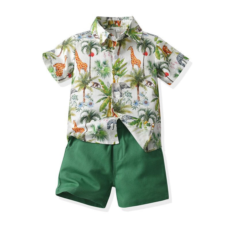 Children's Clothing Set Manufacturer - Summer Short-sleeved Floral Shirt Boy Shorts Casual Two-piece Multi-color Beach Clothes