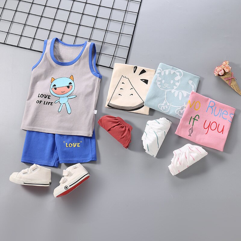 Children's Vest Set Manufacturer - Boys Cotton Sleeveless Summer New Girl Suspender Shorts Whole Cotton