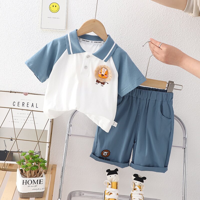 Kids Suit Manufacturer - Customize 2025 New Style Small Boy Short-sleeved POLO Shirt Two-piece Wholesale