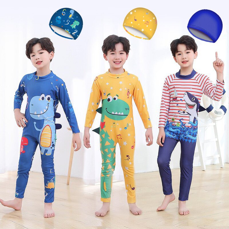 Children's Swimsuit Manufacturer - Dinosaur Cute Long-sleeved Baby Boy Beach Sunscreen Swimming Clothes