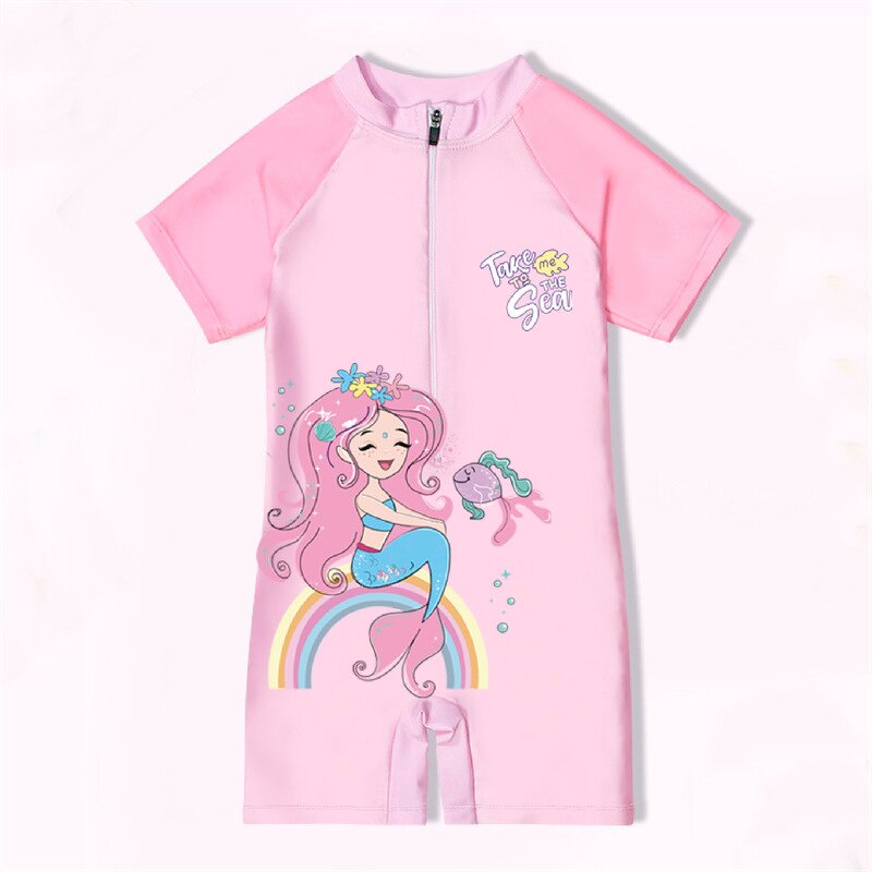 Children's Swimsuit Manufacturer - 2025 Summer New Girls One-piece Cartoon Suit with Cap