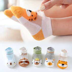 Children's Socks Manufacturer - 5 Pairs Set Summer Thin Mesh Boat Card Silk for Boys Girls