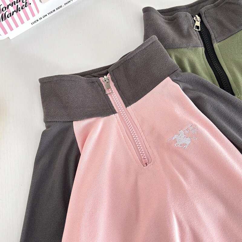 Children's T-shirt Manufacturer - Girls Long-sleeved Contrast Color Boy Raglan Sleeve Embroidery German Velvet