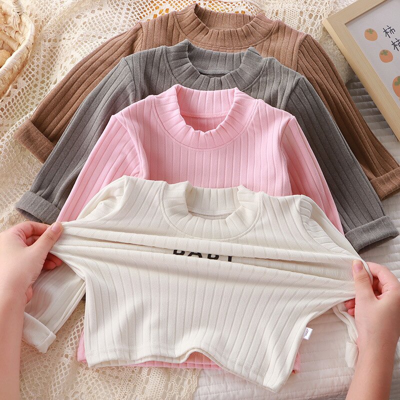 Children's T-shirt Manufacturer - 2025 Autumn Winter German Velvet Medium High Collar Long Sleeve for Boys Girls