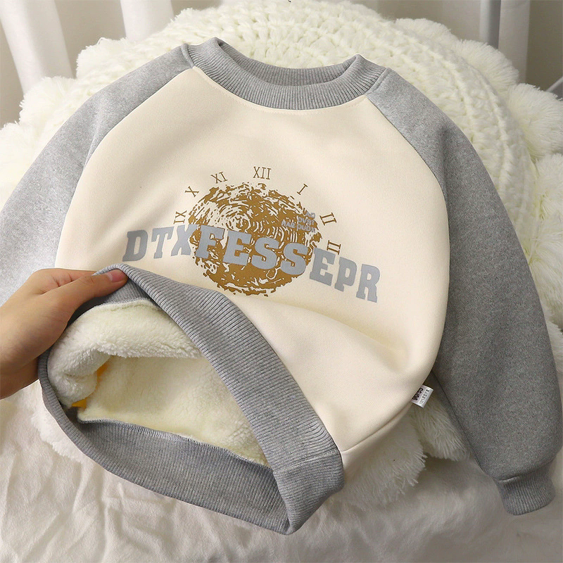 Children's Sweatshirt Manufacturer - Plus Velvet Autumn Winter New Boys Thick Warm Outer Wear Girls Tops