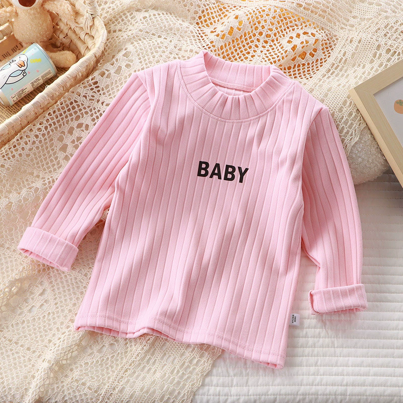 Children's T-shirt Manufacturer - 2025 Autumn Winter German Velvet Medium High Collar Long Sleeve for Boys Girls