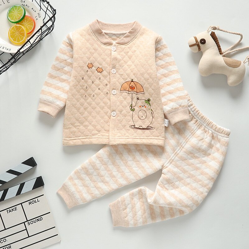 Children's Warm Suit Manufacturer - Autumn Winter Cotton Plower Three-layer Thick Cotton Cardigan High-waist Pants