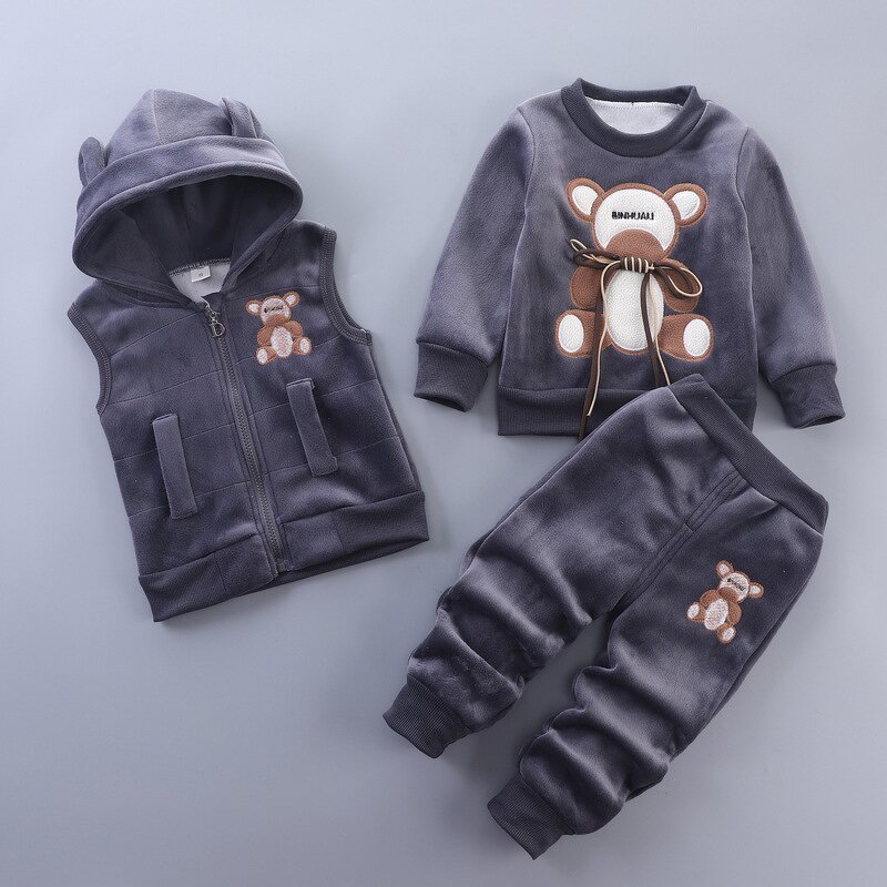 Children's Clothing Suit Manufacturer - 2025 Autumn Winter New Baby Plus Velvet 3-piece Girls Winter Clothes Boys Suit
