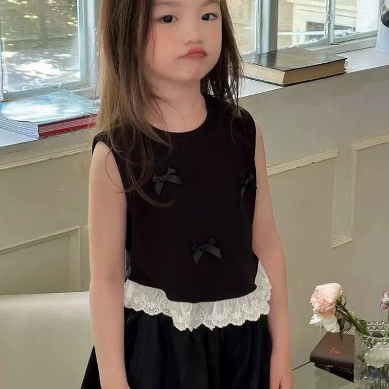 Girls Vest Manufacturer - Hot Sale 0-5 Years Sweet Korean Bow Vest Lace Sleeveless T-shirt