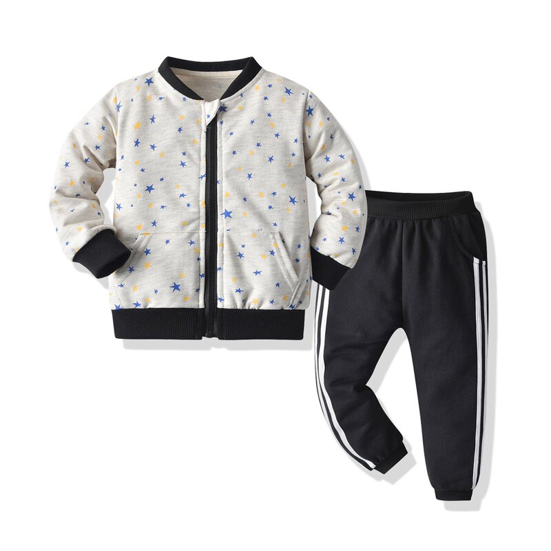 Children's Clothing Suit Manufacturer - 2025 Spring Autumn New European American Zipper Jacket Sports Hooded Two-piece