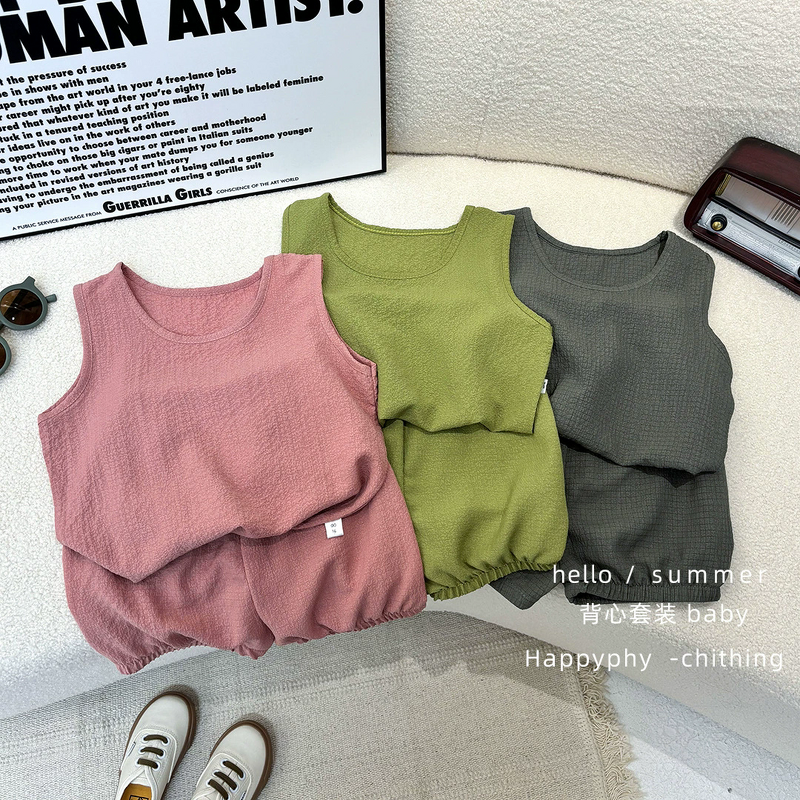 Children's Vest Suit Manufacturer - 2025 Summer 1-5 Years Boys Girls Sleeveless Tops Bloomers Two-piece Breathable