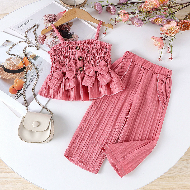 Girls Set Manufacturer - 2025 European American Style Summer New Suspender Pleated Top Pants Two-piece Factory